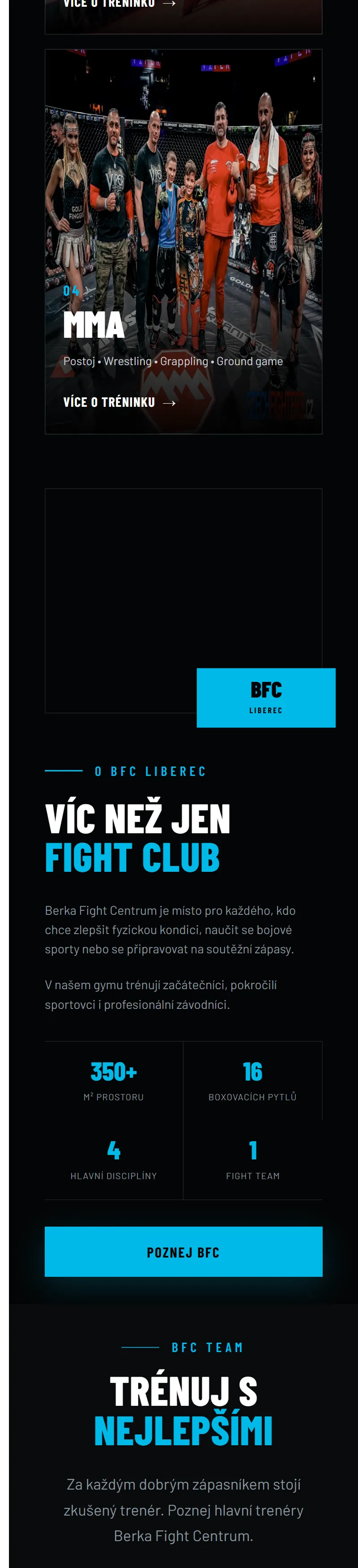 Mobilní verze webu BFC Liberec – rozvrh a ceník