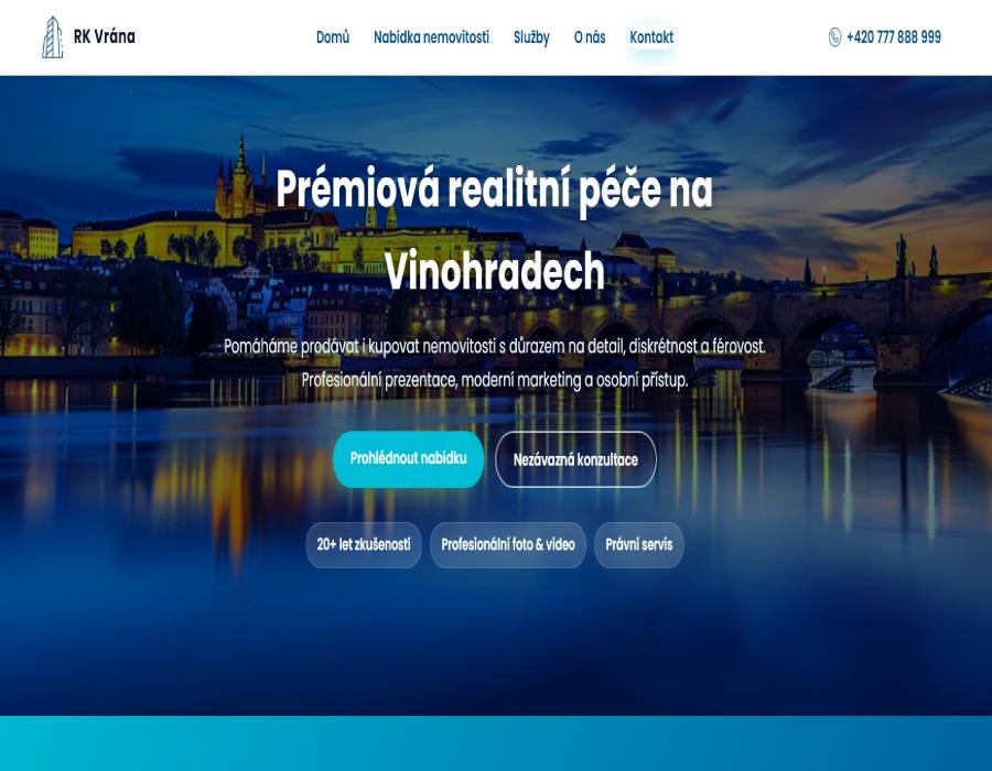 Moderní web pro realitní kancelář RK Vrána