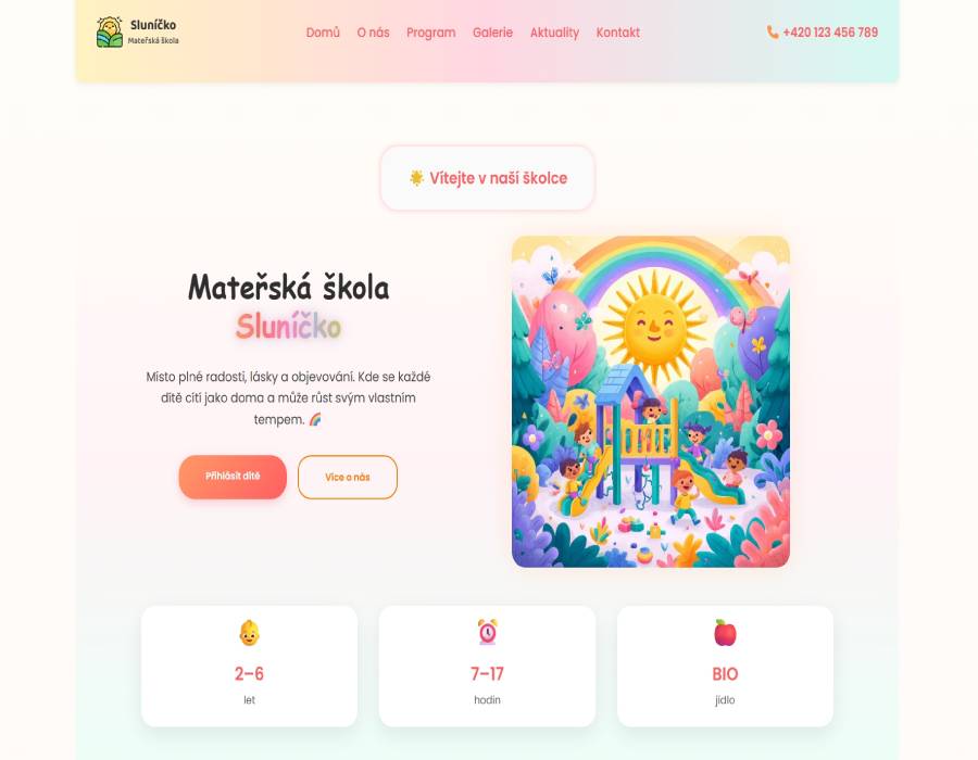 Moderní web pro mateřskou školku Sluníčko